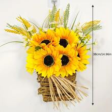 感恩節前門秋季花圈向日葵籃裝飾豐收節人造花圈籃裝