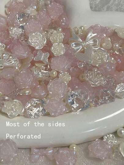80pcs Small Glitter Starry Faux Pearl Rose Decor Mixed Colors Valentines