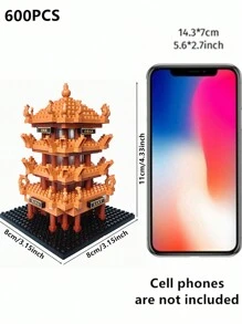 Set de bloques de construcción de mini-edificio 3D del Pabellón de la Grulla Amarilla, estilo de arquitectura famosa mundial de China, rompecabezas cerebral, regalo de Navidad, 1 pieza, decoración de habitación