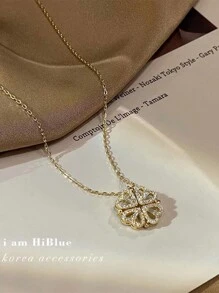 1pc 18K Gold Plated Stainless Steel Reversible Four-Leaf Flower Necklace, Suitable For Women's Daily Wear Or Formal Occasions - Yellow Gold - View 8