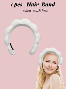 1pc White Wave Shape Elegant Solid Padded Headband - White - View 1