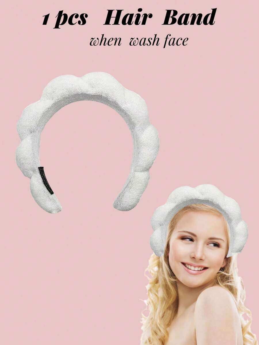 1pc White Wave Shape Elegant Solid Padded Headband - White - View 1