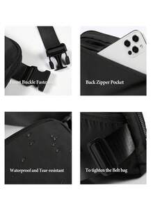 Unisex Mini Waist Pack With Adjustable Shoulder Strap, Multiple Ways To Wear, Ideal For Daily Use, Outdoor Fitness, Running, Cycling, Traveling, Etc. Suitable For Teenagers - Black - View 3