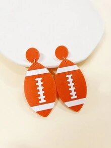 1對橘色丙烯酸冬季卡通運動y2k時尚耳環,印有世界盃橄欖球圖案,適用於派對和節日裝扮,是一份完美的送給女友的禮物 - 彩色 - 查看 2