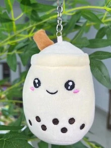 1Pc Cute cartoon milk tea keychain fluffy doll keychain ring wallet charm car pendant accessories for women and children Christmas gifts - Beige - View 5