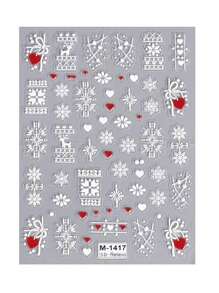 2 件裝 5d 雕刻聖誕貼紙指甲貼花雪花鹿紅心假日設計新年指甲貼紙浮雕 Diy 黏性滑塊美甲裝飾 - 彩色 - 查看 9