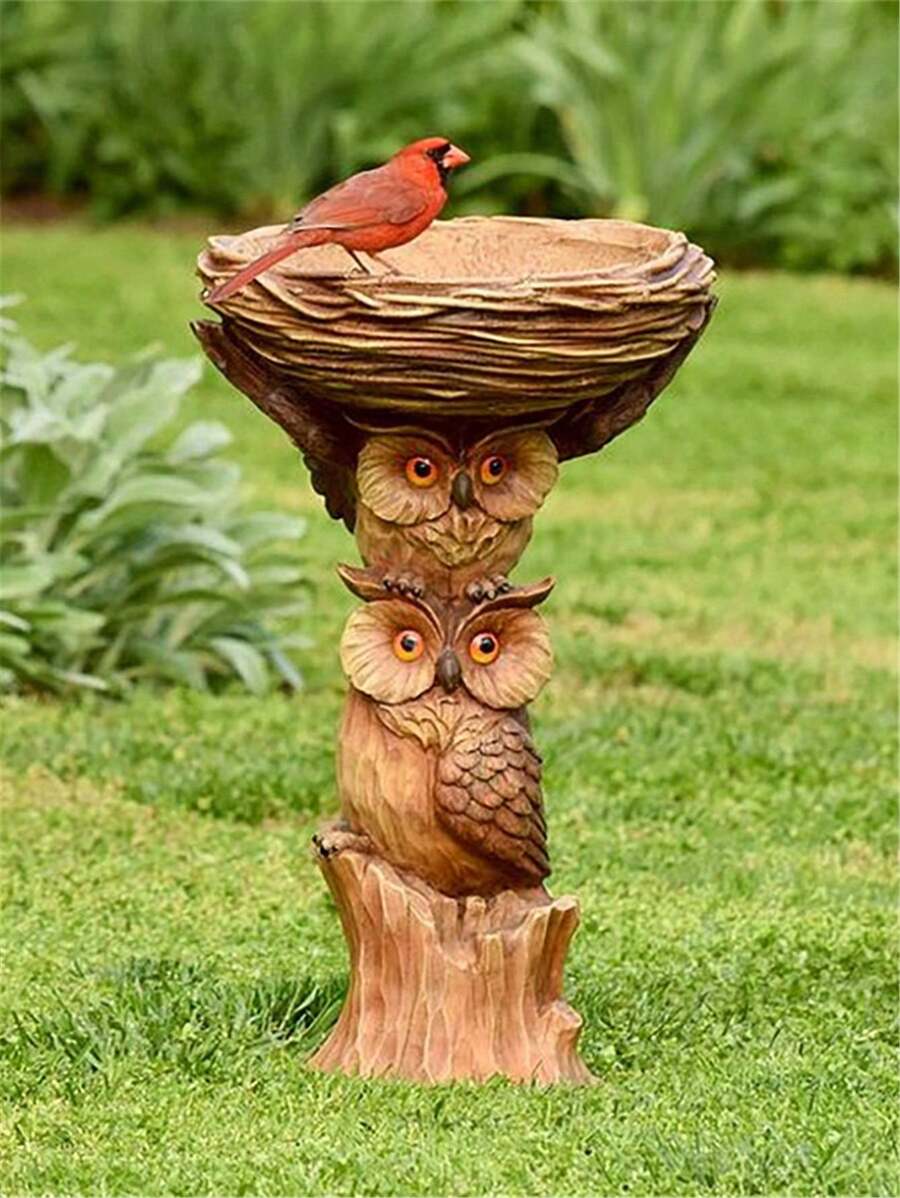 1入組樹脂獸鳥喂食器,戶外花園裝飾飾品,動物樹脂工藝品,適用於飲水和園藝展示,適用於戶外