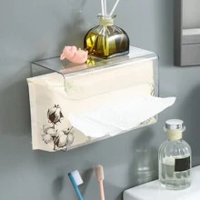 1pc Wall mounted toilet paper box, Transparent punching free towel suction box, Household bathroom toilet kitchen napkin storage box.
