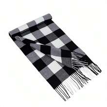 1條男式歐美英國格紋流蘇圍巾,適合學生、情侶、商務人士和戶外活動,秋冬季節必備 - 白色 - 查看 3