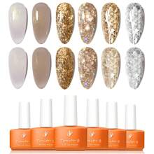 Tonitu g. 凝胶指甲油 6 件套，7ml 彩虹白、裸色闪光、金色和银色闪光凝胶美甲套装，半永久性清漆，持久，易于涂抹，美甲，日常紫外线/LED，适合初学者到沙龙美甲和家庭美甲 DIY，冬季圣诞指甲 - 彩色 - 查看 1