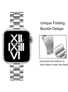 1条男女通用超薄银色金属表带，兼容 Series 11、10、9 Ultra、8、7、SE、6、5、4、3、2、1，奢华智能手表表带，不锈钢表链，适用于40mm、42mm、44mm、45mm、49mm、38mm、41mm、46mm表盘尺寸，时尚智能手表表带，兼容表带