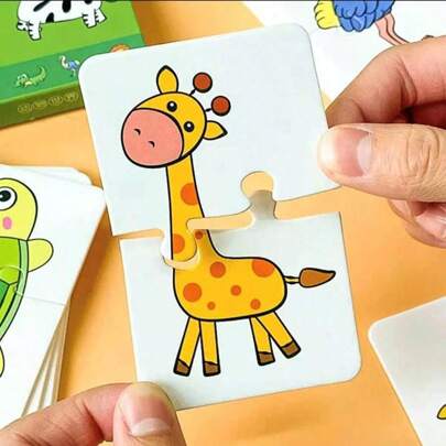32pcs/Box Matching Card Set, Montessori Early Education Puzzle Toys, Cartoon Puzzles, Animals, Colors, Shapes, Cognitive Training, Gift