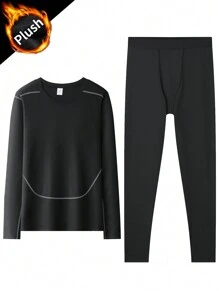 Men's Compression Suit Including Thermal Lined Tight-Fitting Long Sleeve T-Shirt And Breathable Tights Quick-Drying Two-Piece Set High Elasticity For Outdoor Running And Training, Athletic Suit, Tracksuit - Black - View 8