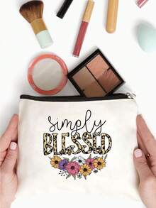 SIMPLY Printed Storage Bag For Christmas, Halloween, Thanksgiving, Printed Cosmetic Bag, Multi-Functional Travel Bag Toiletry Bag, Gift For Teachers, Friends, Mothers, Sisters, Grandma, Lipstick Box Bag Portable Storage Slouchy Person Portable, Travel Toiletries Storage Bag , Wallet Pencil Case, School Pencil Case, Stationery Bag - Beige - View 3