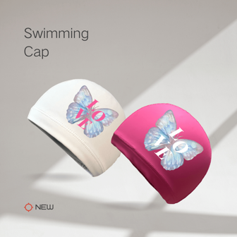 1pc White Waterproof Pu Swimming Cap With Butterfly Print, Soft And Comfortable, Non-Slip, Professional Swimming Gear