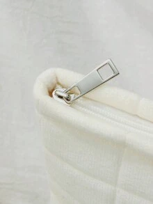 1個白色毛絨可愛拼接化妝袋,大容量旅行整理包,適用於化妝品、洗漱用品、學生羽絨化妝包