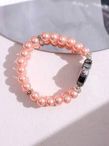 1入組極簡圓錶盤和人造珍珠串珠雙層手錶，鑲嵌鑽石 - 粉色 - 查看 6