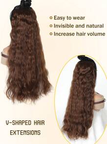 V 型合成耐热接发夹式接发长波浪发型假发黑棕色自然女士假发 - Light Brown - 查看 3