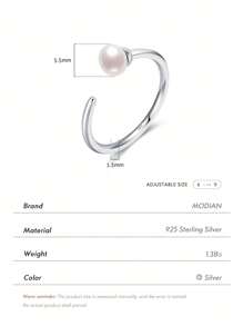 MODIAN 925 Sterling Silver Elegant Natural Pearl Adjustable Size 6-9 Finger Ring Classic Simple Fine Jewelry For Women Gifts