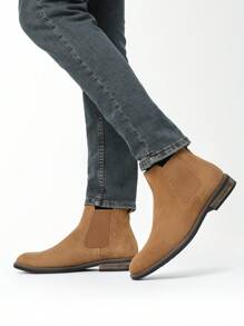 Men's Suede Leather Chelsea Boots Ankle Boots  Round Toe, Low Heel, Mid-Cut, All-Match Ankle Boots - Lạc đà - Xem 2