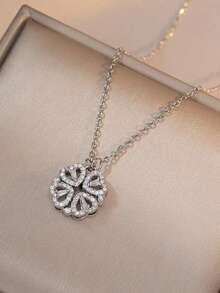 1pc 18K Gold Plated Stainless Steel Reversible Four-Leaf Flower Necklace, Suitable For Women's Daily Wear Or Formal Occasions - Yellow Gold - View 6