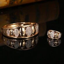 1set Full Diamond Gold Color Ladies' Bracelet And Ring Set For Wedding Bridal Jewelry - Gold - View 1