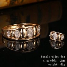 1set Full Diamond Gold Color Ladies' Bracelet And Ring Set For Wedding Bridal Jewelry - Gold - View 7