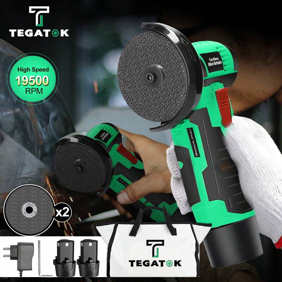 Mini Có thể sạc lại Đĩa nhạc Máy xay , Hai 1500mAh 12 V Pin , Có thể sạc lại , Nhẹ , 3.0 Inch ( 76 mm ) , 19 , 500 RPM , Tốc độ , Đối với Nhà Sử dụng , Cắt kim loại , Gỗ Cắt , Đánh bóng , Mài - màu xanh lá - Xem 1