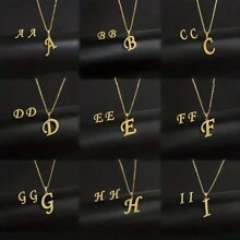 suteyi 1 套青少年不锈钢字母项链耳环套装，女孩珠宝，生日礼物 - 金色 - 查看 1