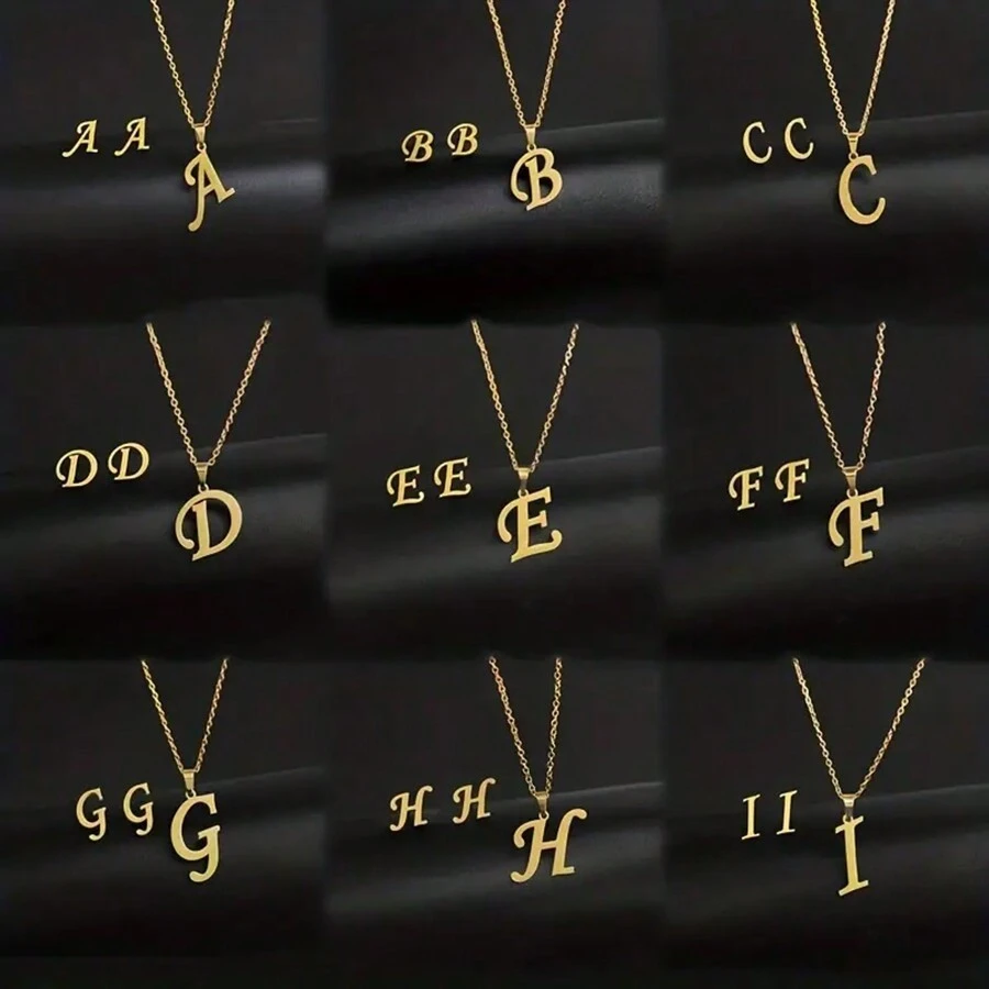 suteyi 1 套青少年不锈钢字母项链耳环套装，女孩珠宝，生日礼物 - 金色 - 查看 1