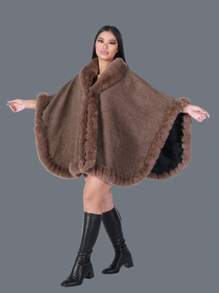 女士人造貂皮領帶,流蘇底部,防風加厚暖和流行披肩,適合宴會、旅行、派對和節日