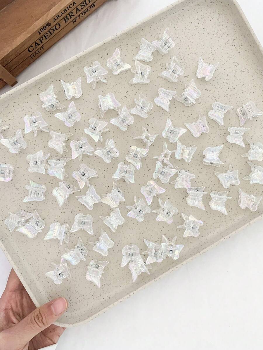10pcs White Transparent Butterfly Shaped Ab Color Hair Clips For Princess Party - Multicolor - View 1