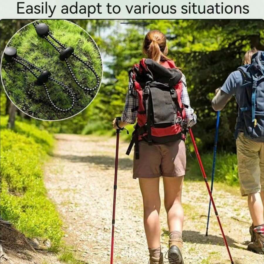 2 piezas mochila de Montañismo al aire libre, poste de Montañismo externo, hebilla de cuerda, hebilla fija, cuerda elástica, hebilla de unión, equipo, eslinga, cuerda elástica de cola - Negro - Ver 1