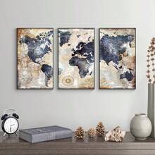 3入組復古藝術帆布海圖海報,驚人的海洋世界地圖海報藝術品用於客廳臥室裝飾,帶框裝備,可即時掛壁,是個性化禮物(不含相框)