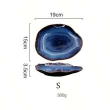 1/2/4 piezas Plato plano irregular de cerámica japonesa, estilo de ojo de gato, en color azul, para servir comida, plato de exhibición de bistec