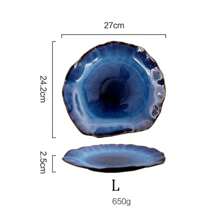 1/2/4 piezas Plato plano irregular de cerámica japonesa, estilo de ojo de gato, en color azul, para servir comida, plato de exhibición de bistec