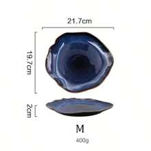 1/2/4 piezas Plato plano irregular de cerámica japonesa, estilo de ojo de gato, en color azul, para servir comida, plato de exhibición de bistec