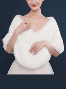 1 件女士时尚保暖蓬松婚礼披肩冬季披肩围巾女士礼物 - 白色 - 查看 1
