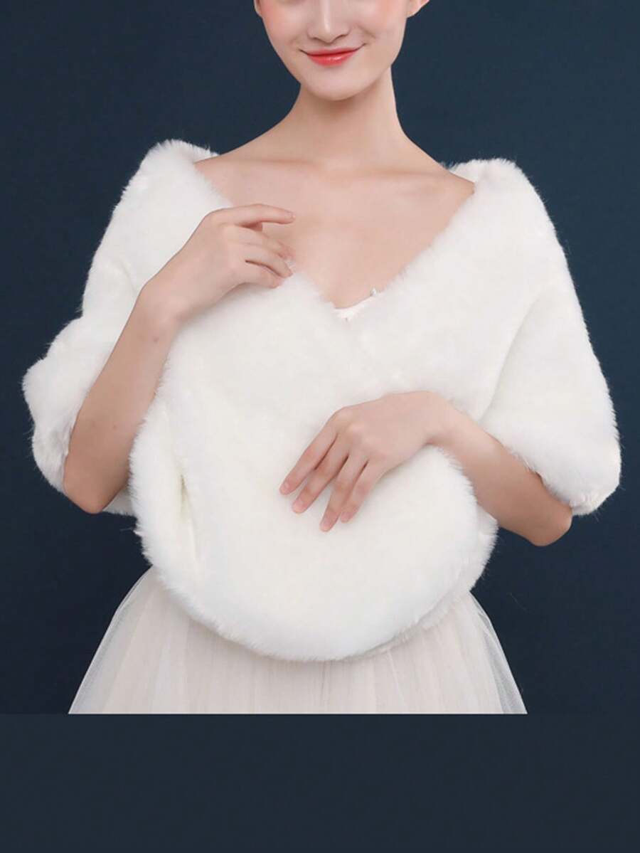 1 件女士时尚保暖蓬松婚礼披肩冬季披肩围巾女士礼物 - 白色 - 查看 1