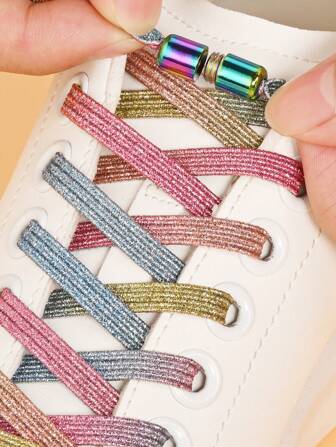 1pair Elastic No Tie Shoelaces With Capsule Buckle & Pearlescent Candy Colors For Sneakers, Sports Shoes,Casual Shoes,White Shoes,Basketball Shoes,Trainers Running Shoes