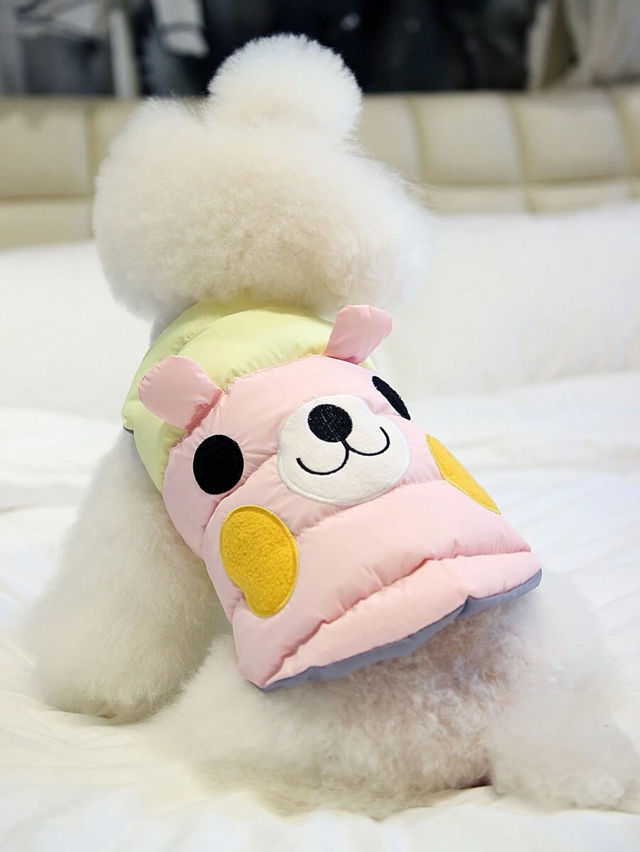 nicovaer 1 Miếng Màu hồng Teddy Thêu Gấu Lông vũ Thú cưng Áo vest Với 3D Đôi tai & Khối màu Thiết kế , Hoàn hảo Đối với Mèo Và Chó Đến Giữ Ấm In Mùa thu Và Mùa Đông - Hồng - Xem 1