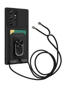 1 Ốp Điện Thoại Màu Đen Có Ngăn Đựng Thẻ, Chân Đế Và Dây Buộc Tương Thích Với Samsung S23ultra/A54/A14 Và Các Model Khác - màu đen - Xem 1