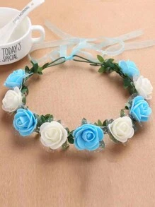 1個多色花冠頭帶,帶有緞帶和可調節式設計,適用於婚禮、派對和波西米亞風格的節日