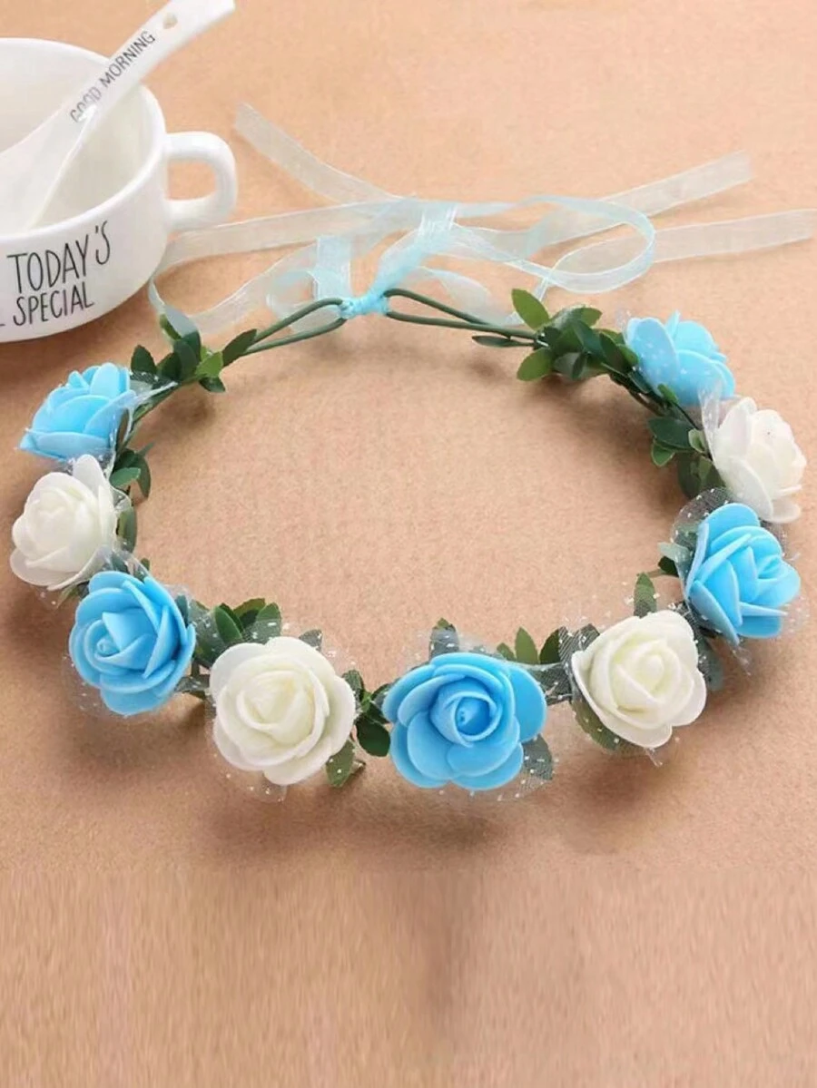 1個多色花冠頭帶,帶有緞帶和可調節式設計,適用於婚禮、派對和波西米亞風格的節日