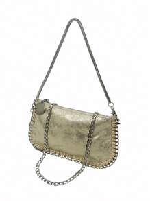 Handmade Chain Straps Multi-Functional Silver Metallic Color Crossbody Bag With Arm Hole & Shoulder Strap - Gold - View 7