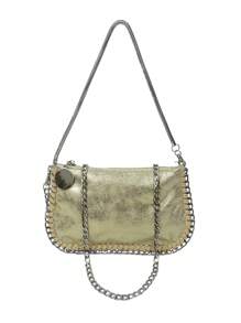 Handmade Chain Straps Multi-Functional Silver Metallic Color Crossbody Bag With Arm Hole & Shoulder Strap - Gold - View 1