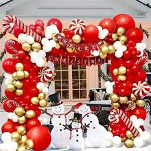 114入組聖誕彩球花環拱門套裝,配有糖果杖、紅、金、白箔氣球,用於聖誕節/生日派對裝飾 - 彩色 - 查看 3
