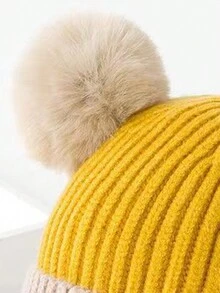 2 Piezas De Gorro Y Bufanda De Punto Grueso Con Luces Pom Pom Al Azar Para Bebés - Amarillo - Ver 5