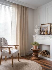 Hollow Out & Patchwork & Tassel Designed Linen Bamboo Joint Dots Window Curtain - Bamboo pitted hollow cotton thread splicing - View 7