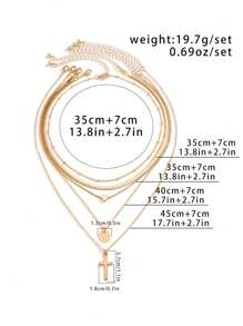 5 件/組時尚百搭 Ins 蛇骨鏈心形與吊墜項鍊 - 金黃色 - 查看 4